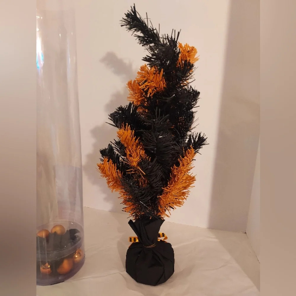 Mini 19 inch Halloween Orange & Black Decorative Tree with 16 Ornaments - Picture 6 of 8
